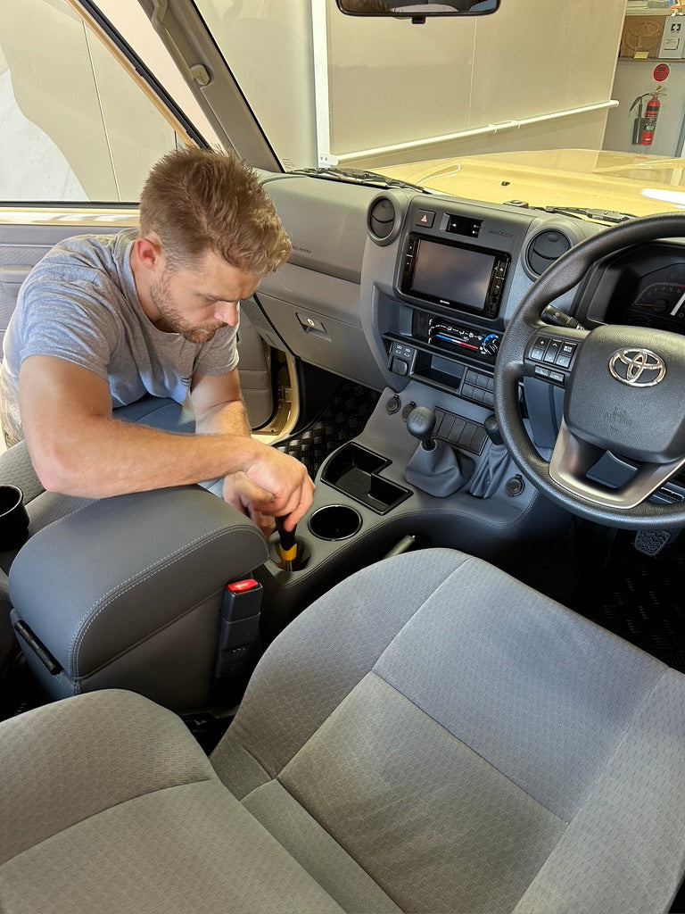 Premium Full Length Console with Charging Sockets & (5) Rocker Switch Panel