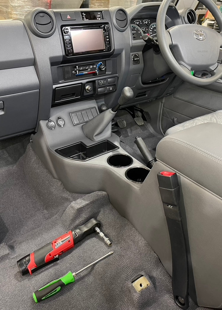 Original Full Length Floor Console with Charging Sockets and (5) Rocker Switch Panel | Steel Dash