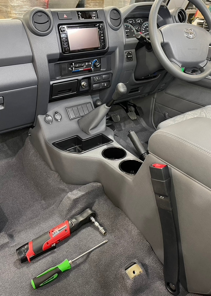 Original Full Length Floor Console with Charging Sockets and (5) Rocker Switch Panel | Steel Dash