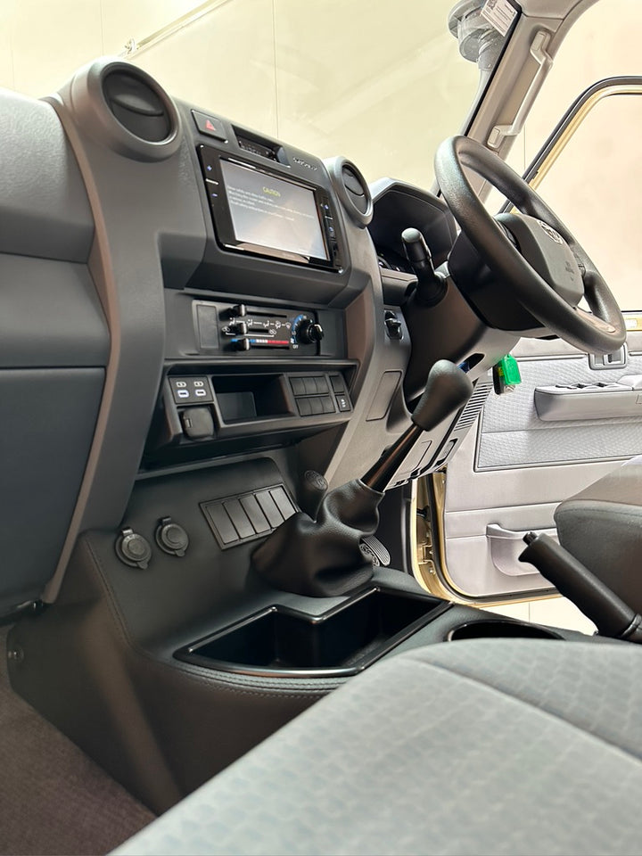 Original Full Length Floor Console with Charging Sockets and (5) Rocker Switch Panel | Steel Dash