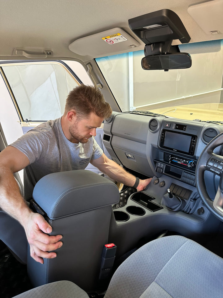 Premium Full Length Console with Charging Sockets & (5) Rocker Switch Panel