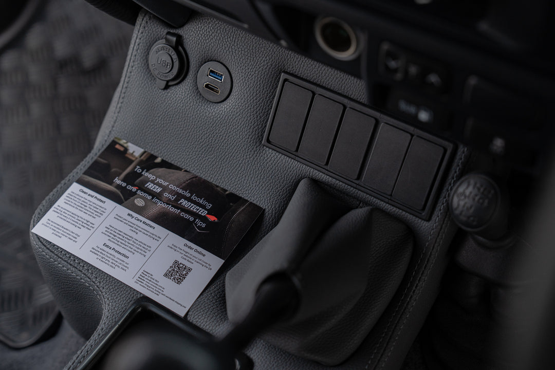 Premium Full Length Floor Console with Charging Sockets & (5) Rocker Switch Panel | TroopCarrier