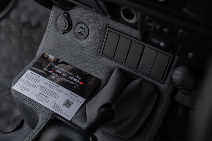 Premium Full Length Floor Console with Charging Sockets & (5) Rocker Switch Panel | TroopCarrier