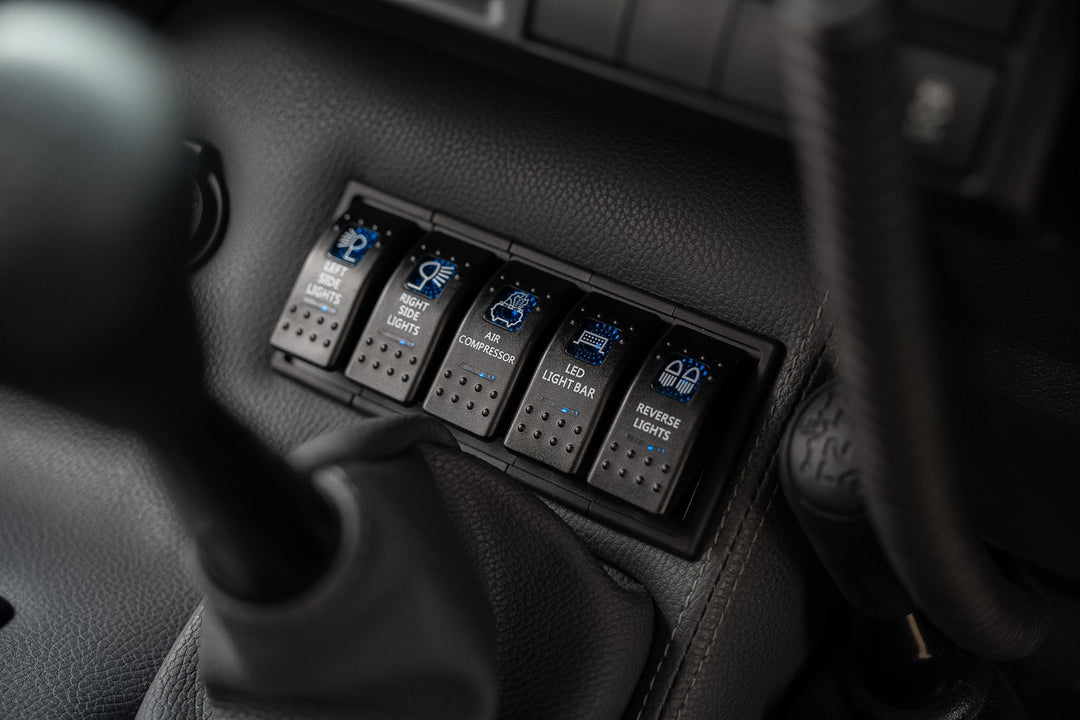 Original Full Length Floor Console with Charging Sockets and (5) Rocker Switch Panel | TroopCarrier