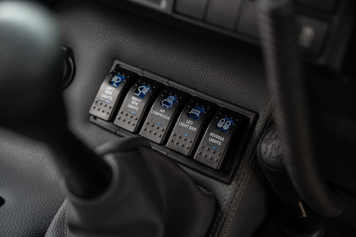 Original Full Length Floor Console with Charging Sockets and (5) Rocker Switch Panel | TroopCarrier