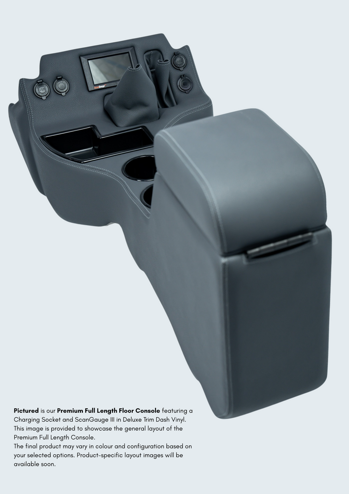 Premium Full Length Console with Charging Sockets & (5) Rocker Switch Panel