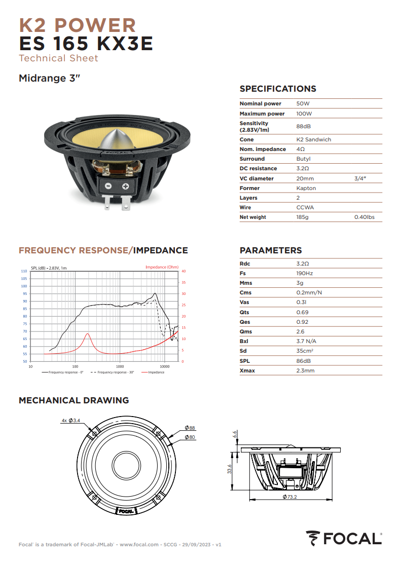 Focal K2 Power ES 165 KX3E – 6.5" 3-Way Component Speakers