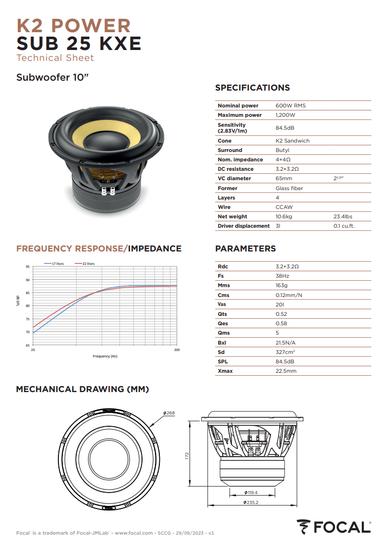 Focal K2 Power SUB 25 KXE – 10" High-Performance Subwoofer