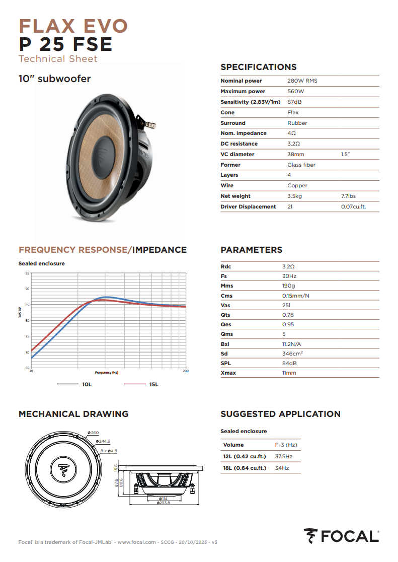 Focal Flax Evo P 25 FSE – 10" Shallow-Mount Subwoofer