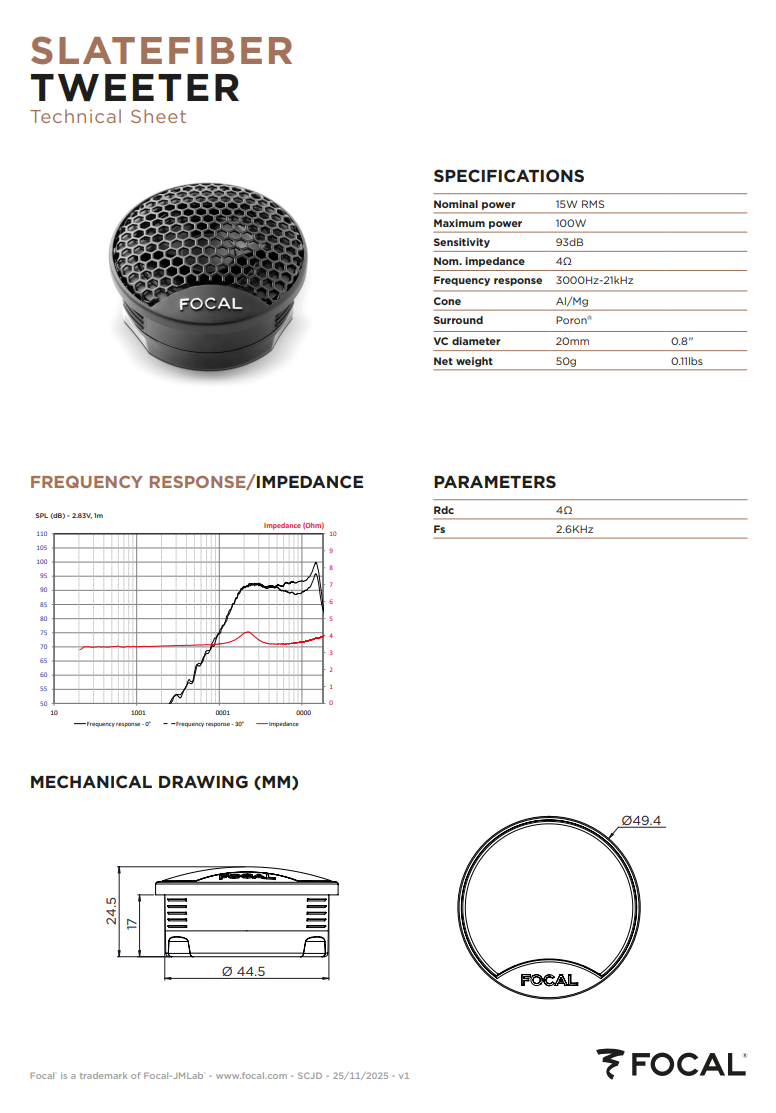 Focal 165 SF3 – 6.5" 3-Way Component Speakers
