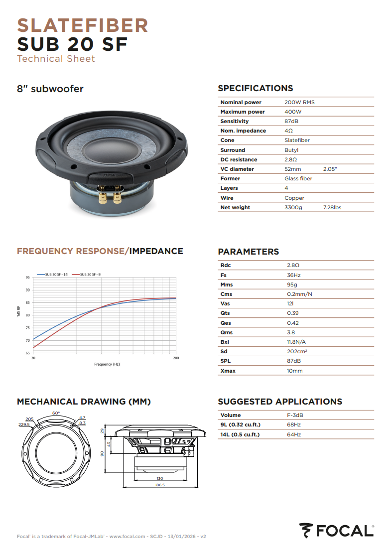 Focal SUB 20 SF – 8" Slatefiber Subwoofer