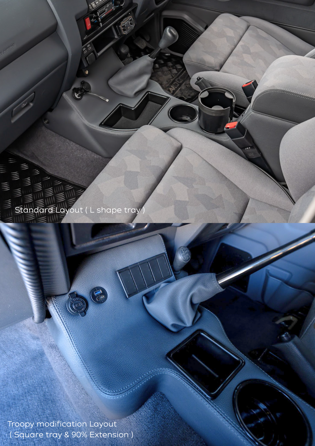 Original Full Length Floor Console with Charging Sockets and Scan Gauge III | TroopCarrier